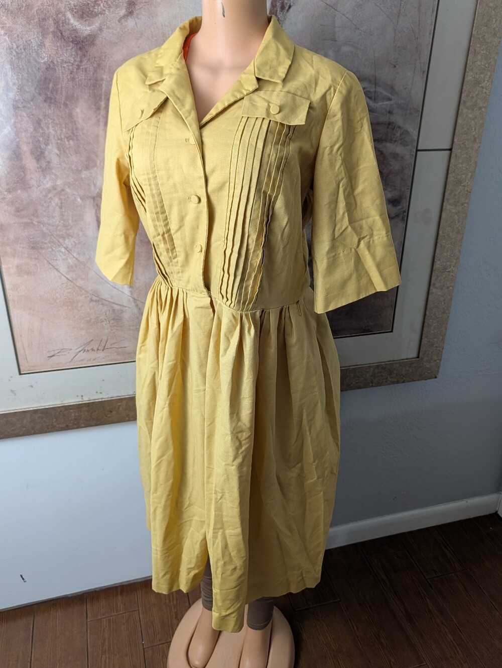 Vintage 1950s Sears Roebuck Yellow Shirtwaist Utility Dress
